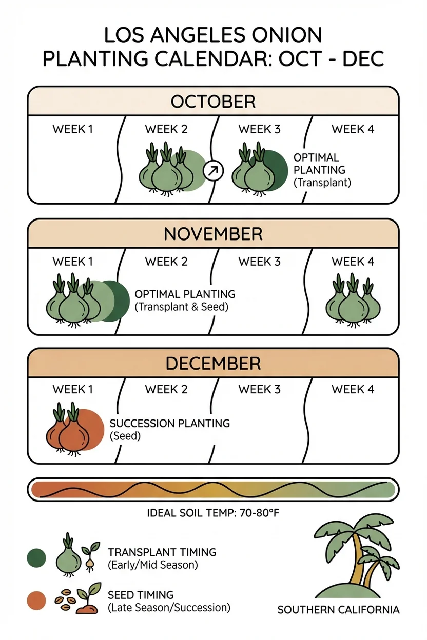 Los Angeles onion planting schedule showing fall planting dates for Zone 10b