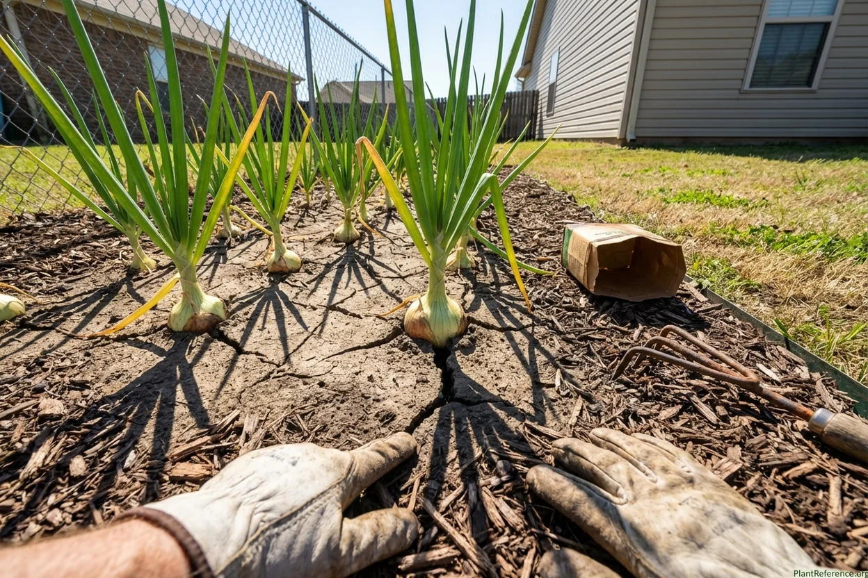 Memphis onions bulbing stage soil cracking stop fertilizing Zone 7b