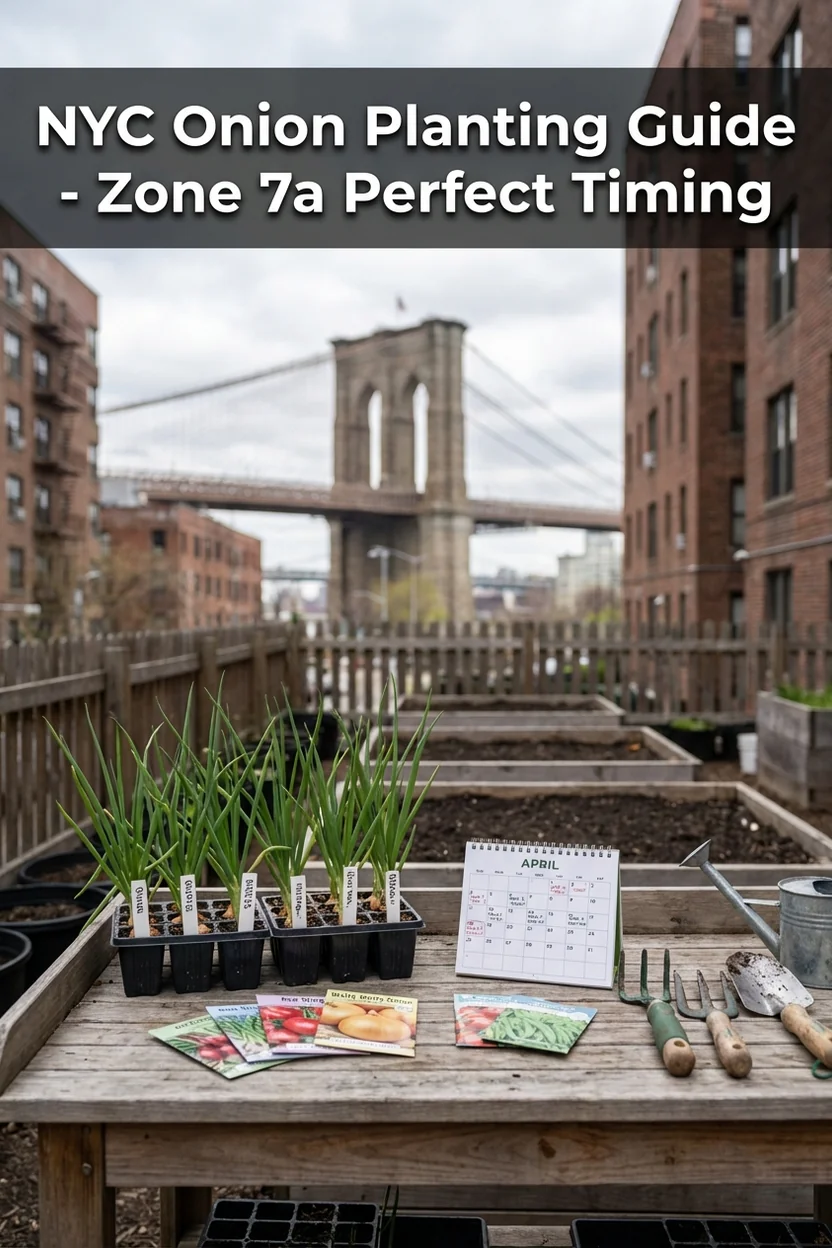 New York onion planting guide calendar with Zone 7a specific dates and variety recommendations