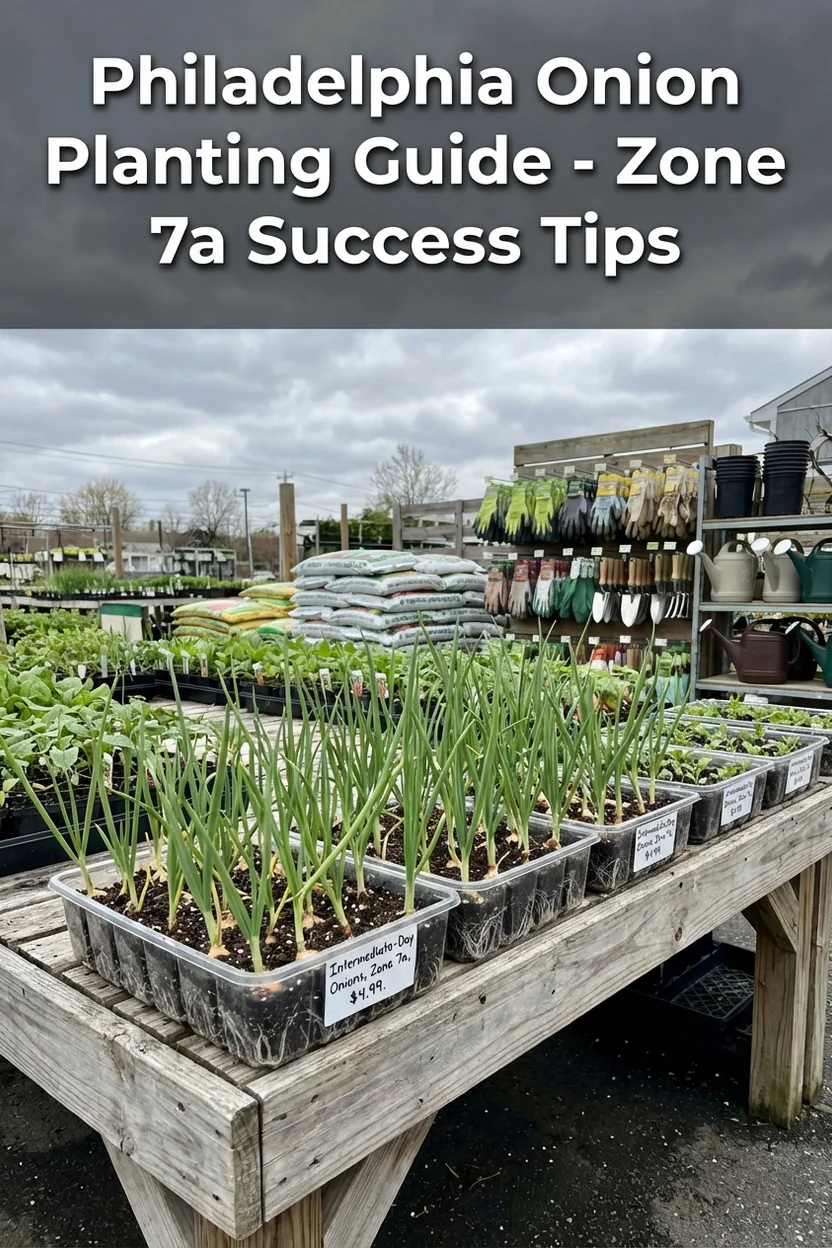 Philadelphia onion planting guide with specific dates for Zone 7a intermediate-day varieties