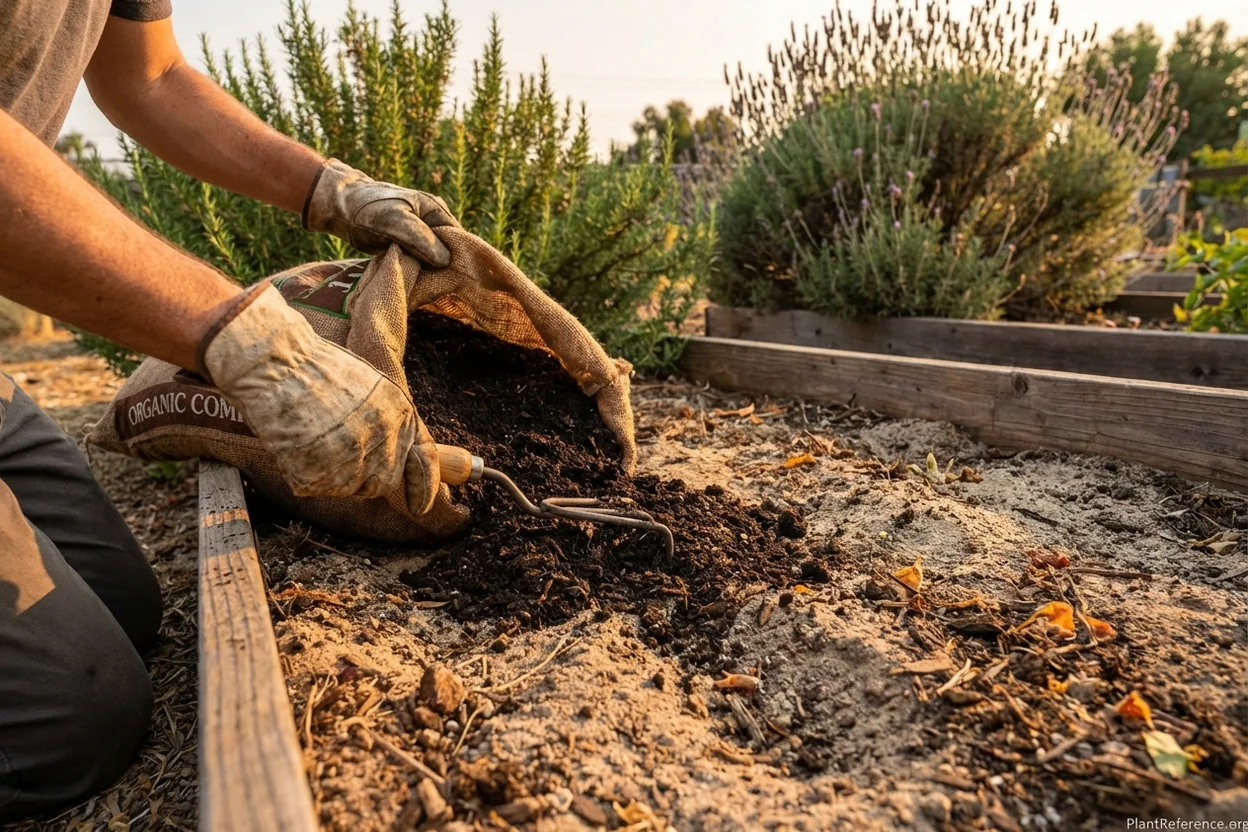 Preparing San Diego soil with compost for planting onions in Zone 10b