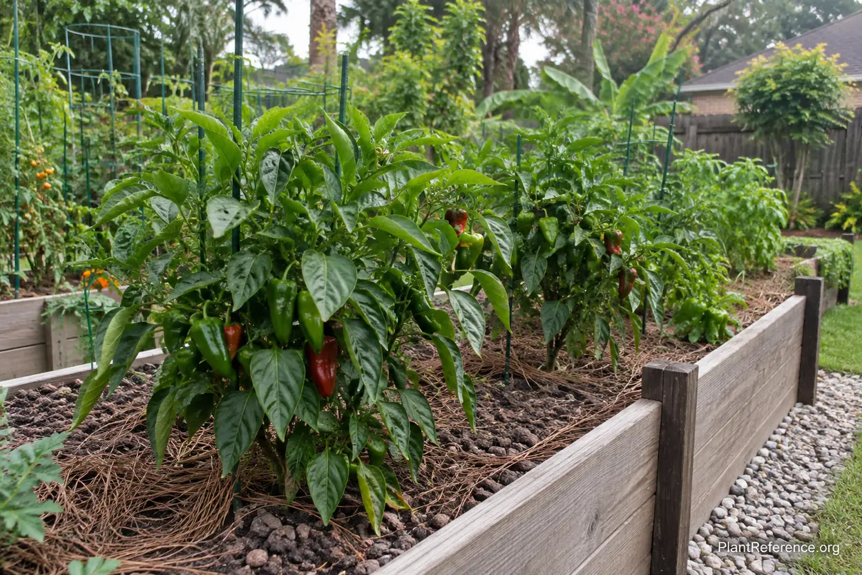 Pepper plants in Houston raised bed with expanded shale amendment and proper drainage