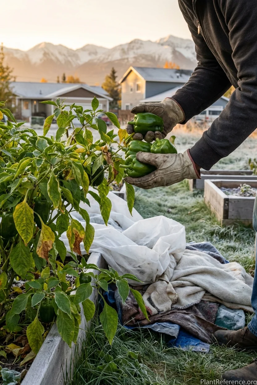 Harvesting peppers before frost in Anchorage Alaska garden