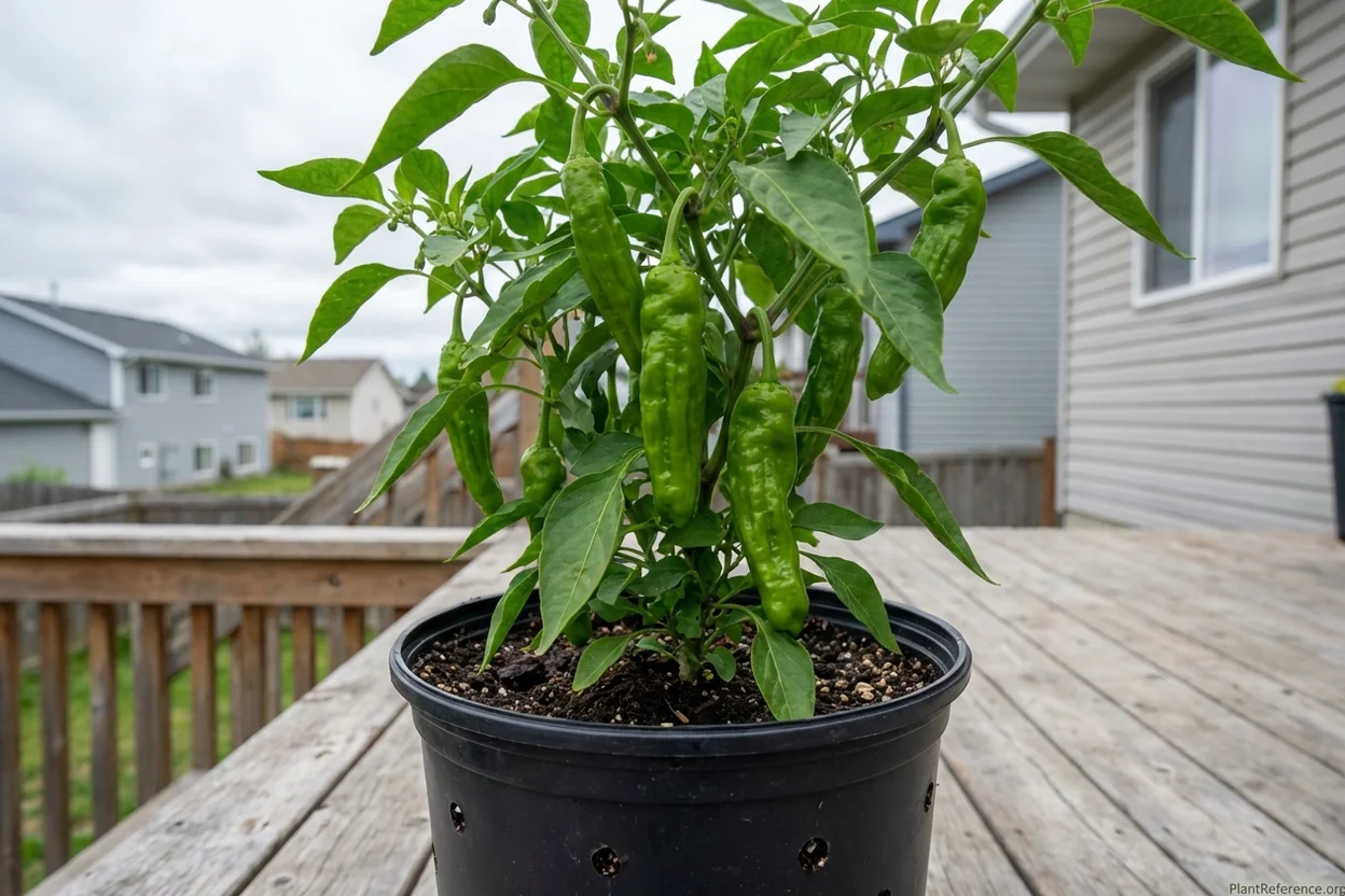Shishito peppers growing in container garden in Anchorage Alaska