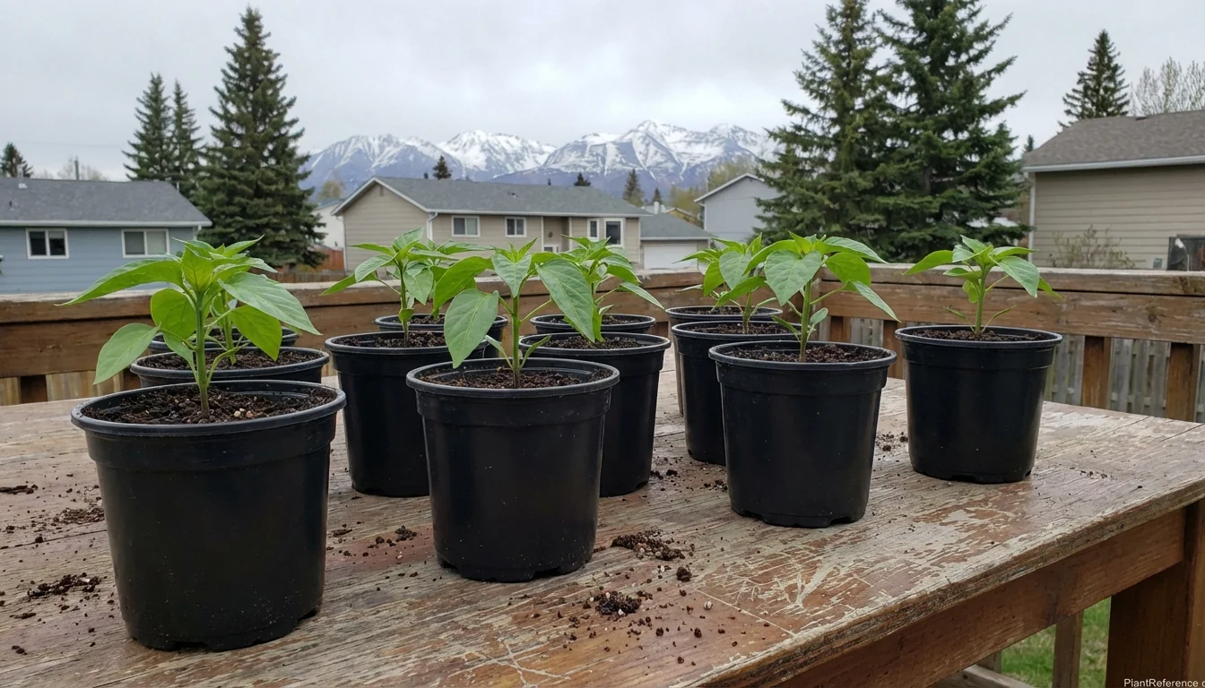 Pepper seedlings ready for planting in Anchorage Alaska backyard garden
