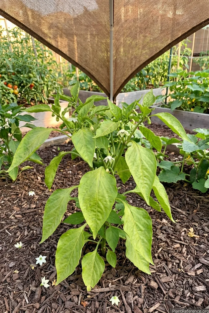Pepper plant managing heat stress in Atlanta summer garden with proper care techniques