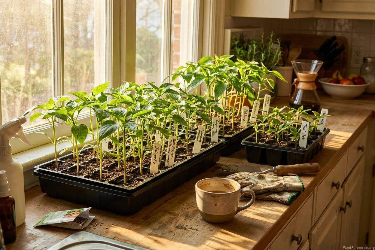 Pepper seedlings ready for transplanting in Atlanta garden with healthy growth and strong stems