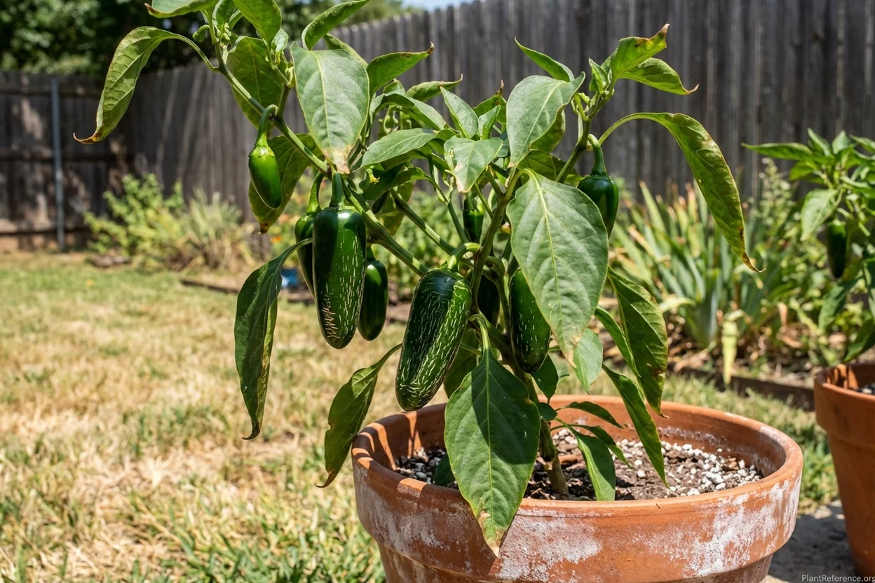 Mature jalapeño peppers on plant showing corking texture that develops in hot Dallas climate
