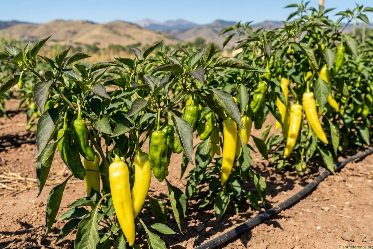 Shishito and sweet banana peppers thriving in Denver's Zone 5a climate with healthy fruit development