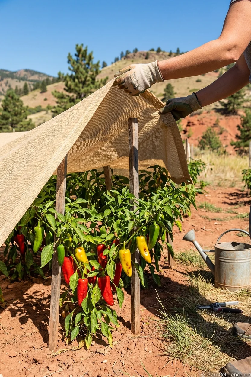 Pepper plant in Denver showing UV stress protection methods for successful Zone 5a cultivation