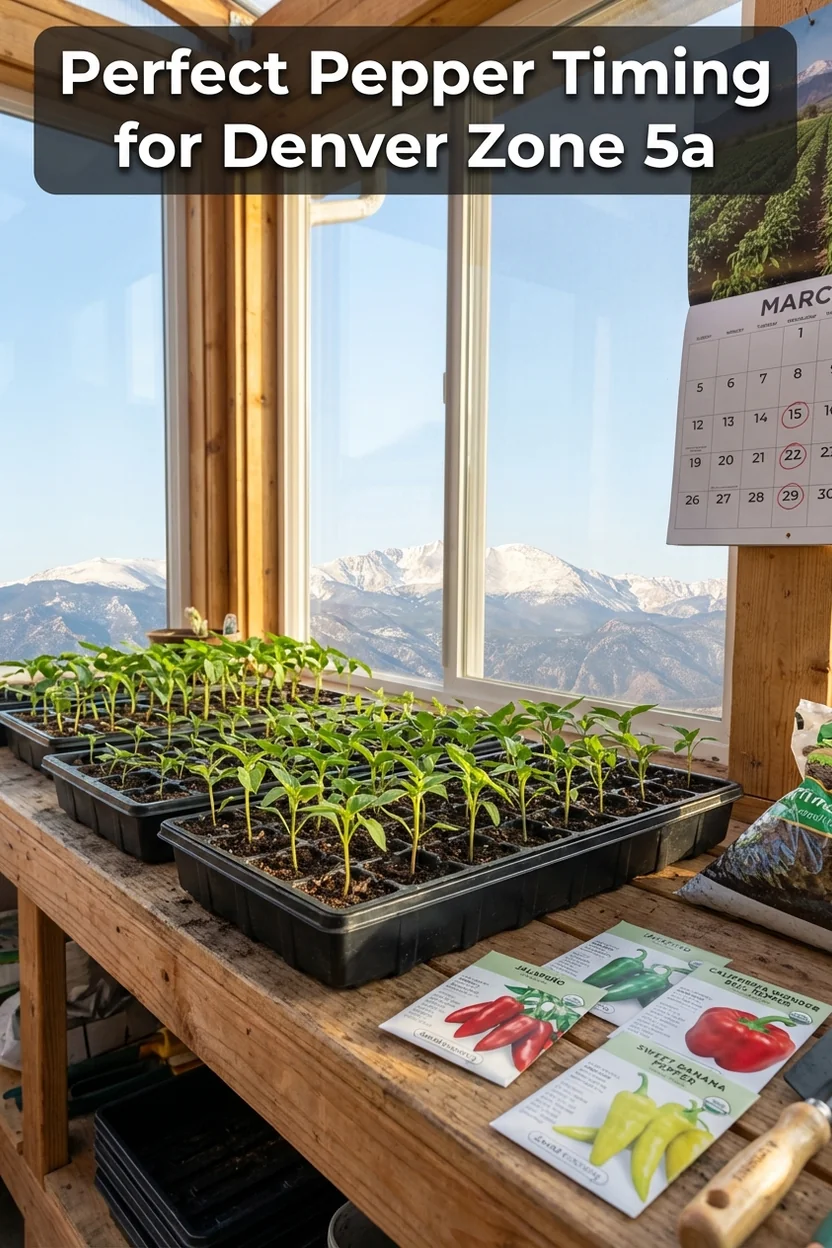 Denver pepper planting calendar showing when to start seeds and transplant for Zone 5a success