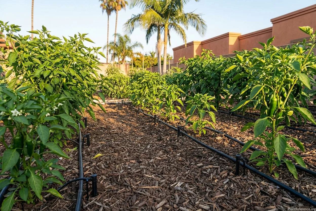 Efficient drip irrigation setup for pepper plants in Los Angeles climate management