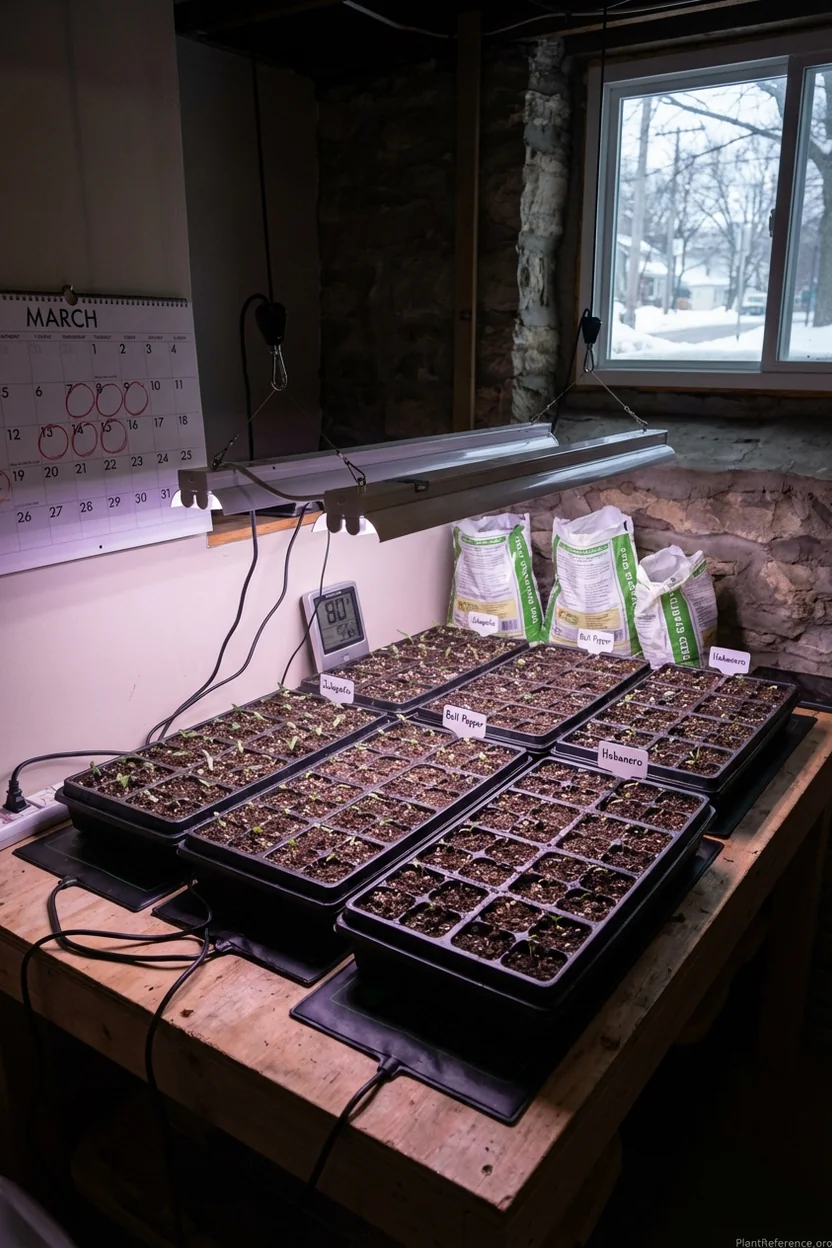 Starting pepper seeds indoors in Minneapolis using heat mats for Zone 4a gardening