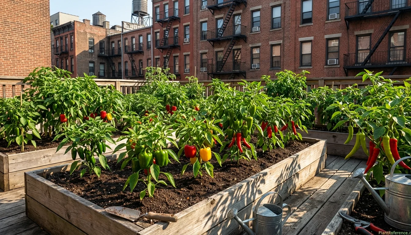 Multiple pepper varieties growing successfully in New York Zone 7a garden showing optimal plant health and fruit development
