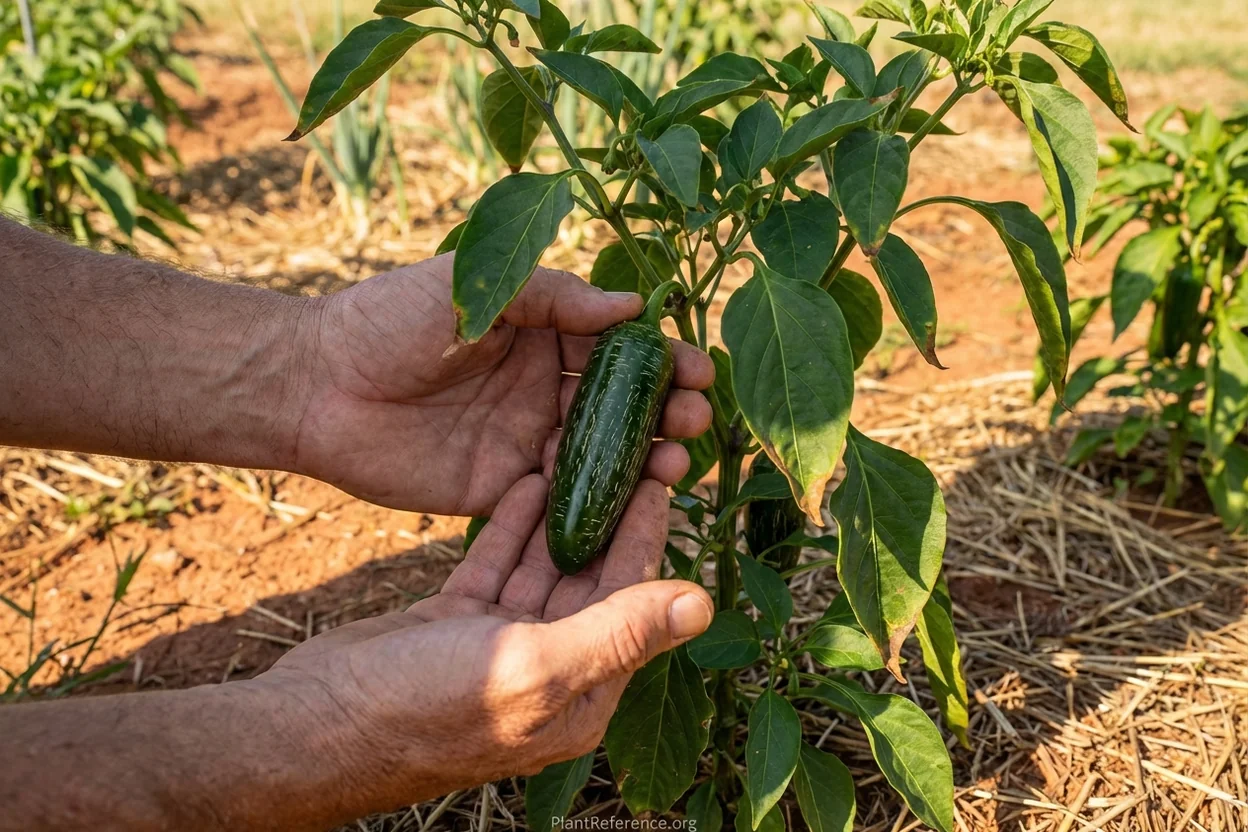 Mature jalapeño peppers on plant in Oklahoma City showing proper development and sizing