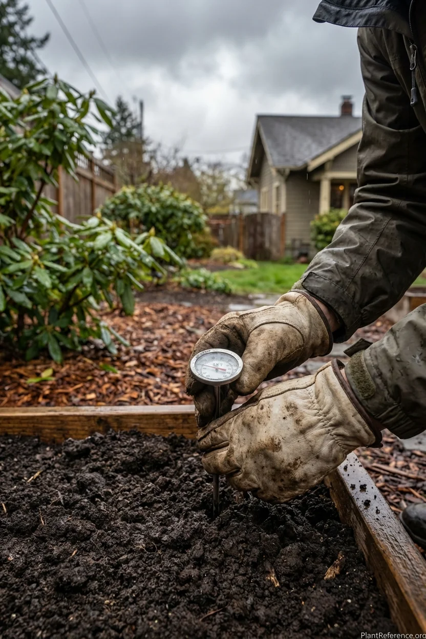Checking soil temperature for pepper planting in Seattle Zone 8b