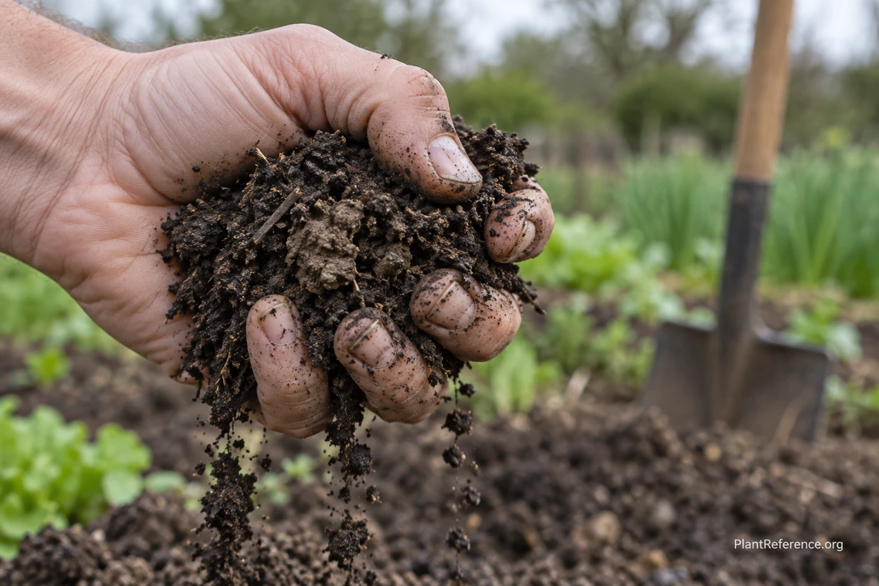 Squeeze test showing whether garden soil is dry enough to work before planting perennials