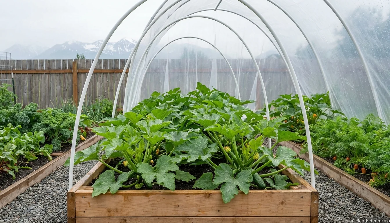 Squash growing with season extension in Anchorage Alaska Zone 4b garden