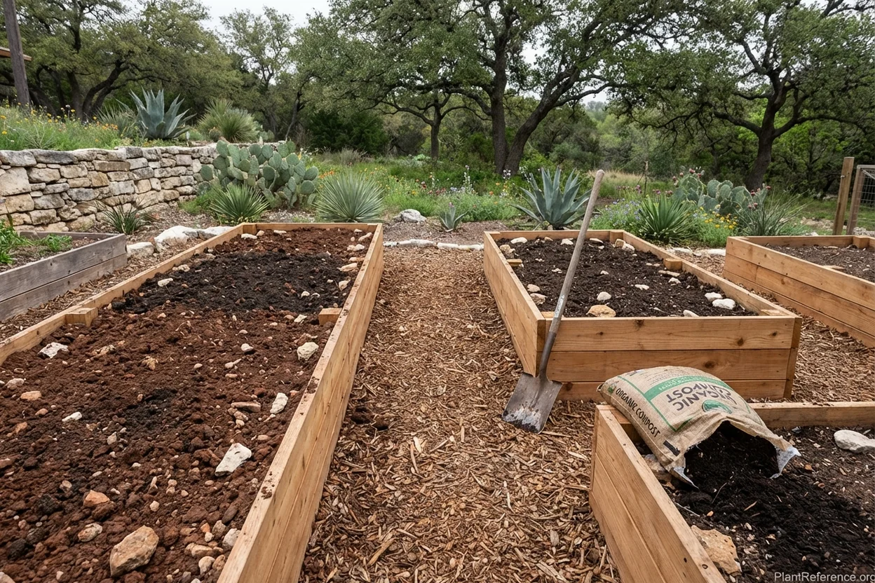Preparing raised garden beds for squash planting in Austin Texas clay soil