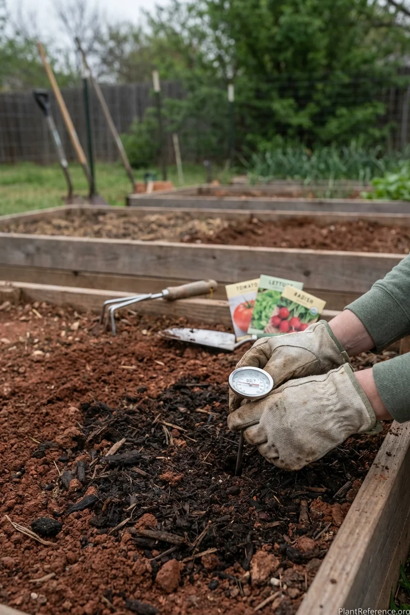 Checking soil temperature for squash planting timing in Dallas Zone 8a