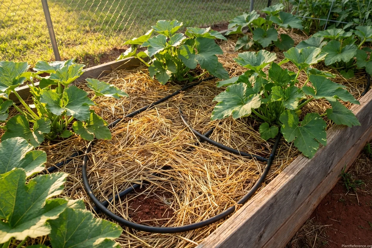 Drip irrigation and mulching for Dallas squash in Zone 8a heat