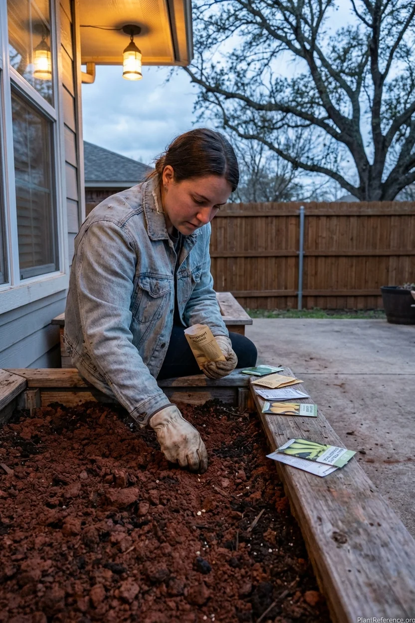 Planting squash seeds in Houston during optimal March timing for Zone 9a