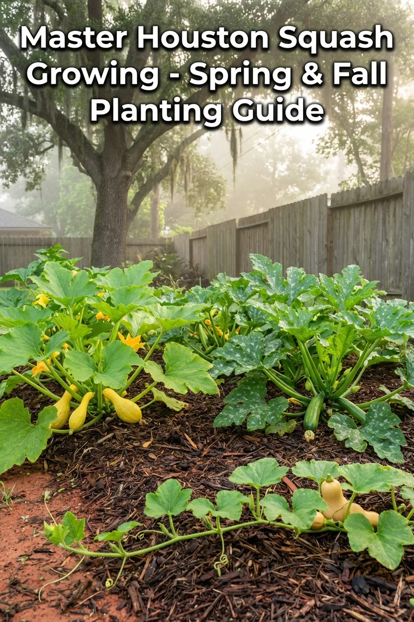 Houston squash planting guide showing best times and varieties for Zone 9a