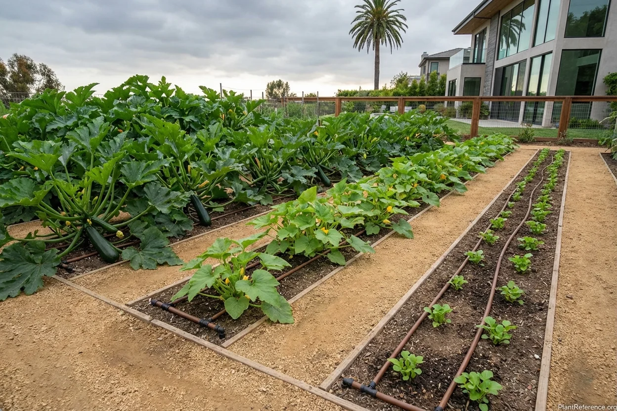 Succession planting strategy for squash in Los Angeles showing multiple plantings