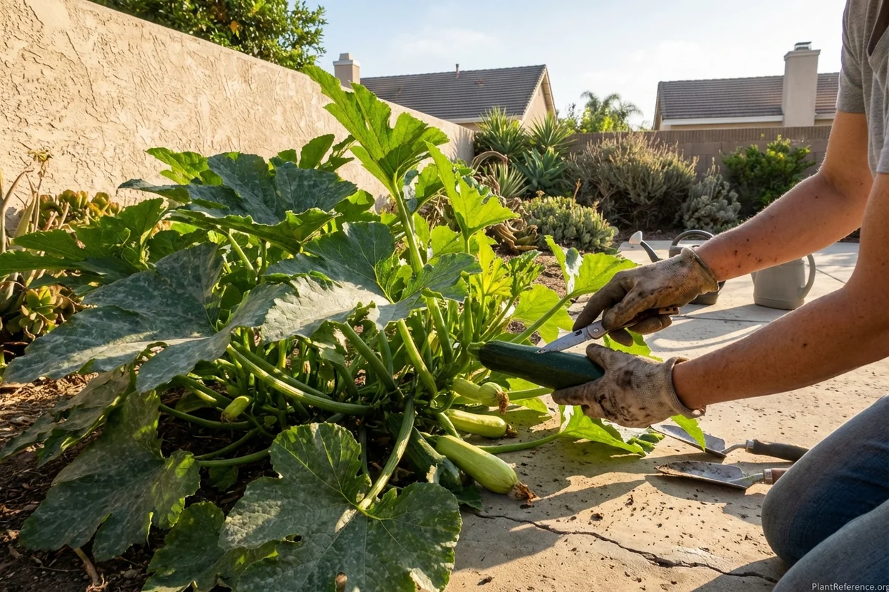 Fresh zucchini harvest from Los Angeles garden showing proper size for picking