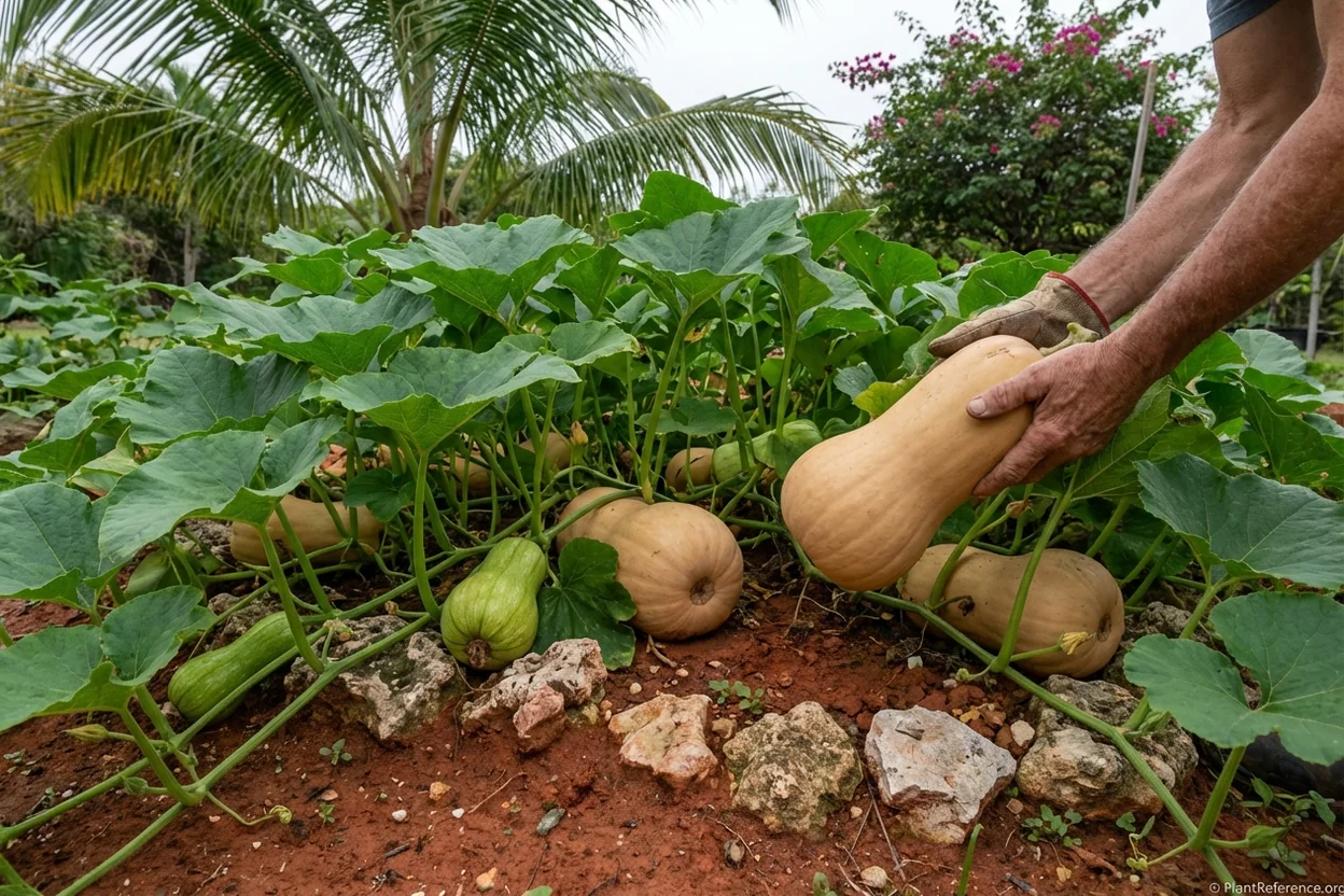 Butternut squash growing successfully in Miami Zone 10b winter garden