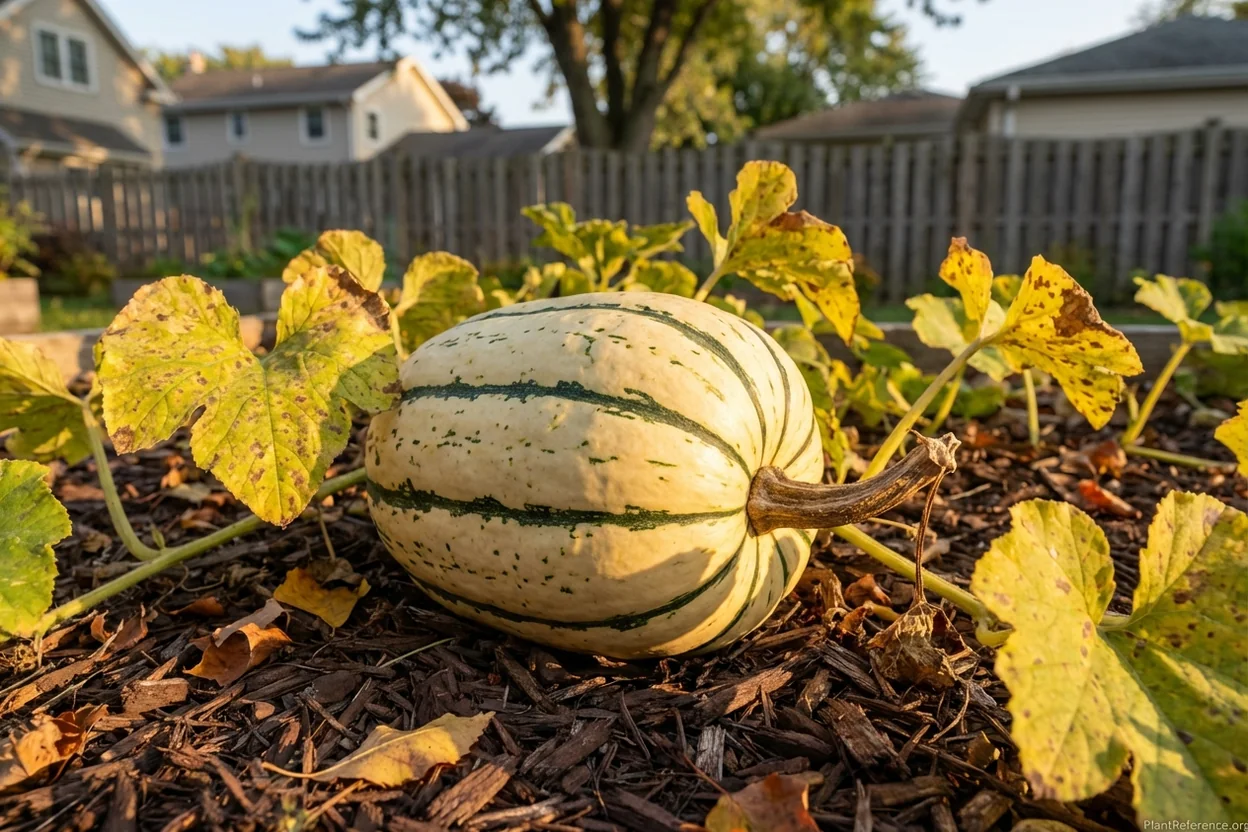 Mature Delicata squash in Milwaukee Zone 5b garden ready for September harvest