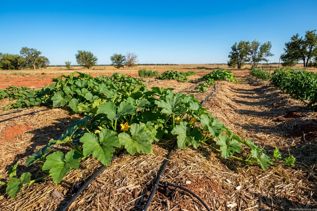 Proper mulching and drip irrigation system for squash in Oklahoma City hot climate