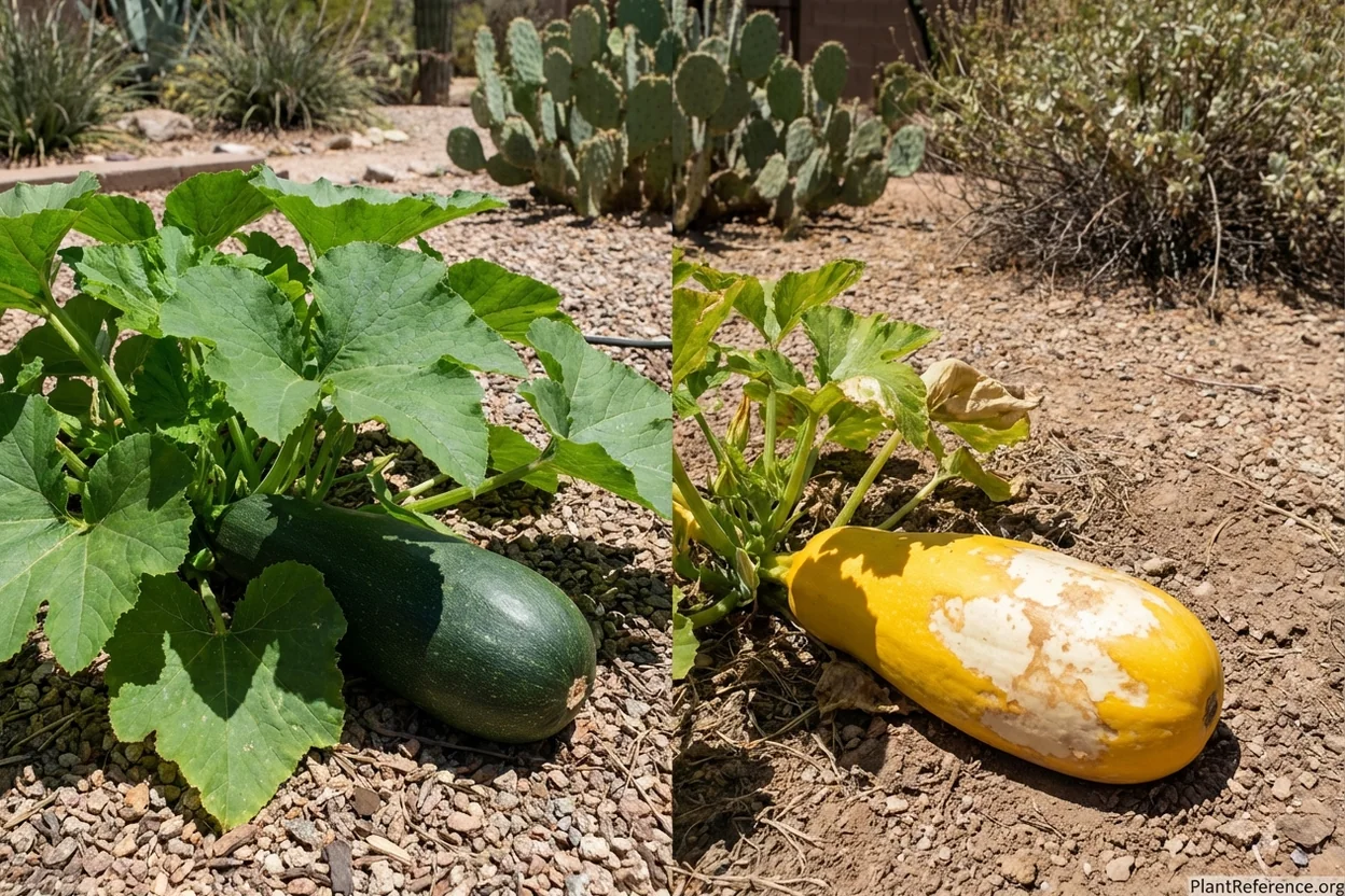 Phoenix squash sunscald damage comparison showing protective shading importance