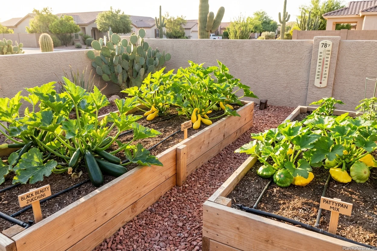 Heat-tolerant squash varieties for Phoenix Arizona Zone 9b desert growing