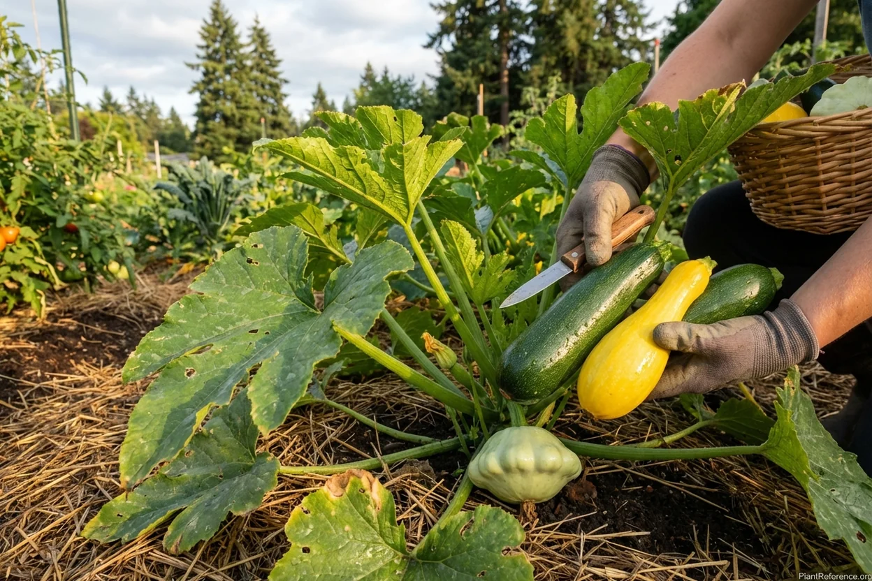 Properly sized zucchini and summer squash ready for harvest in Portland Oregon garden