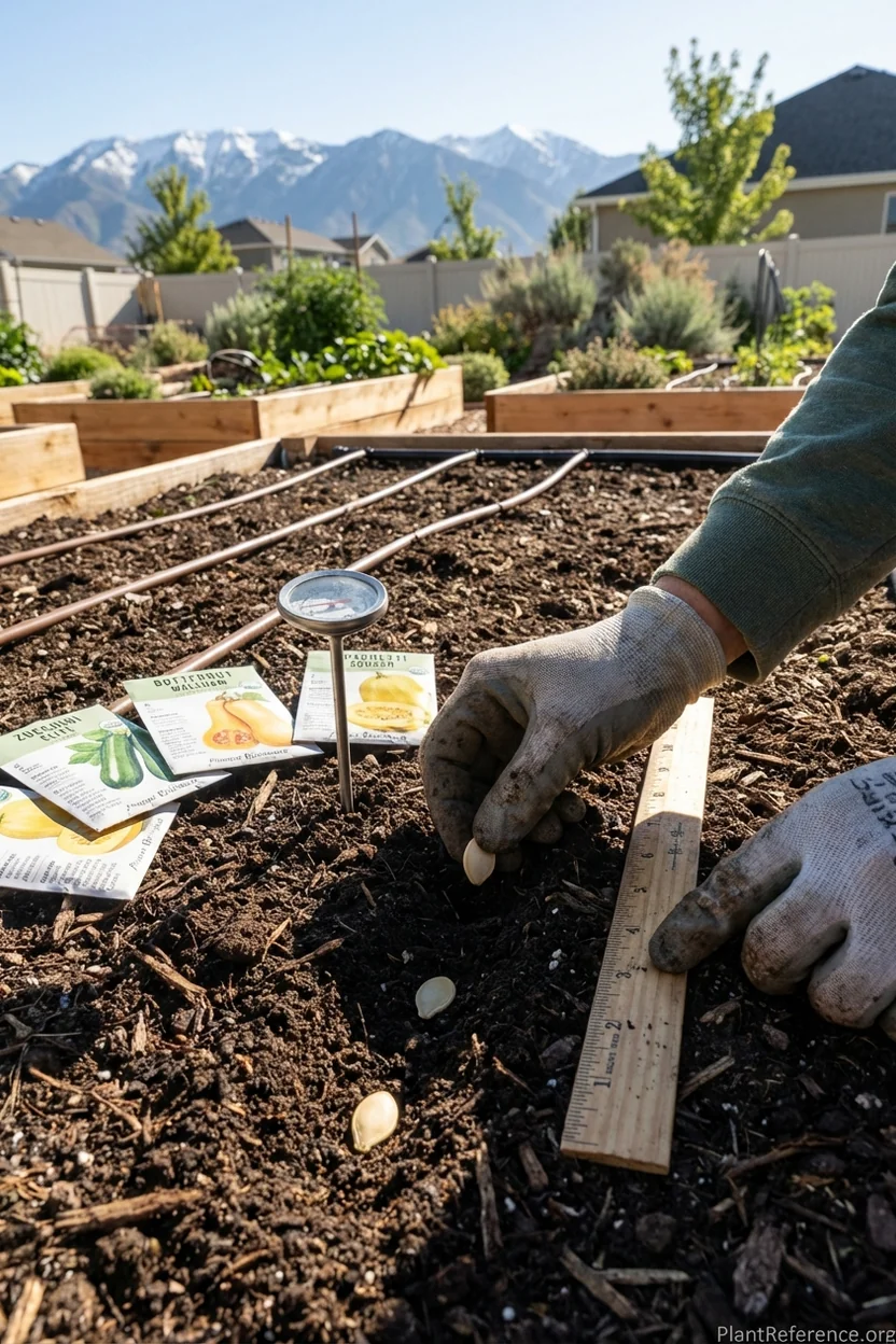 Direct sowing squash seeds in Salt Lake City when soil temperature reaches 65°F in May