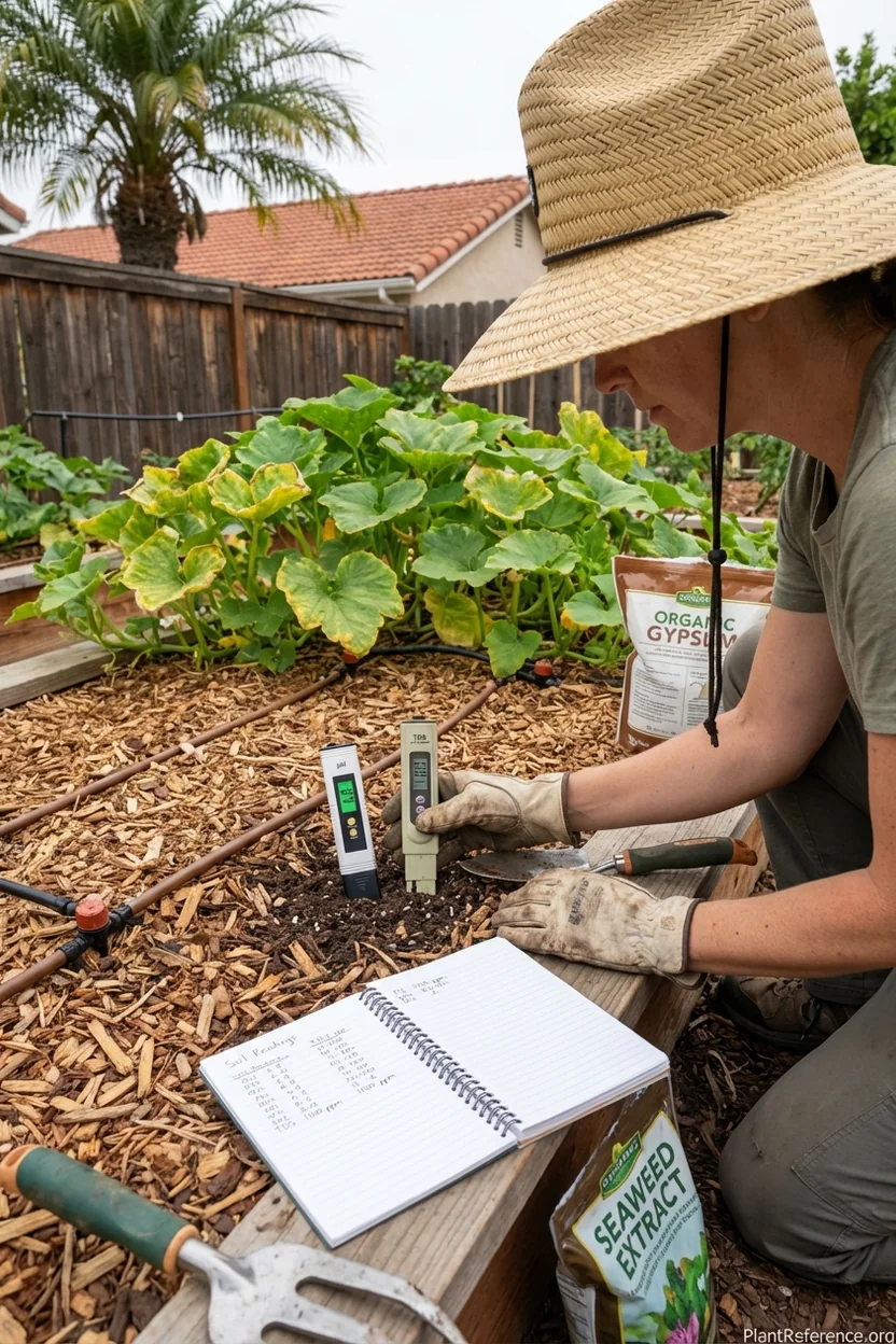 Testing San Diego garden soil pH and salinity levels for optimal squash growing conditions