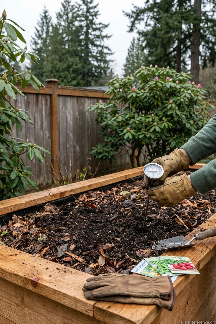 Checking soil temperature for squash planting timing in Seattle Zone 8b garden
