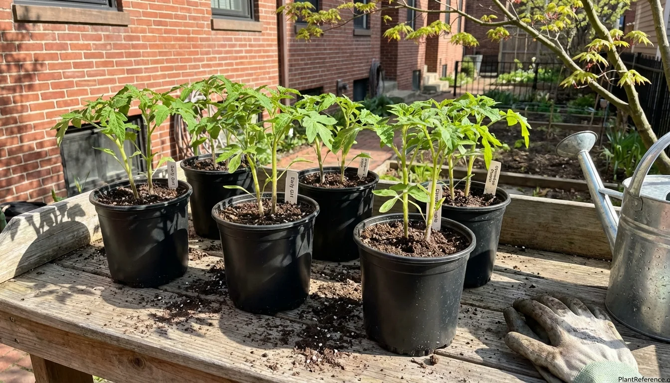 Tomato seedlings ready for transplanting in Boston garden after April 19 last frost date