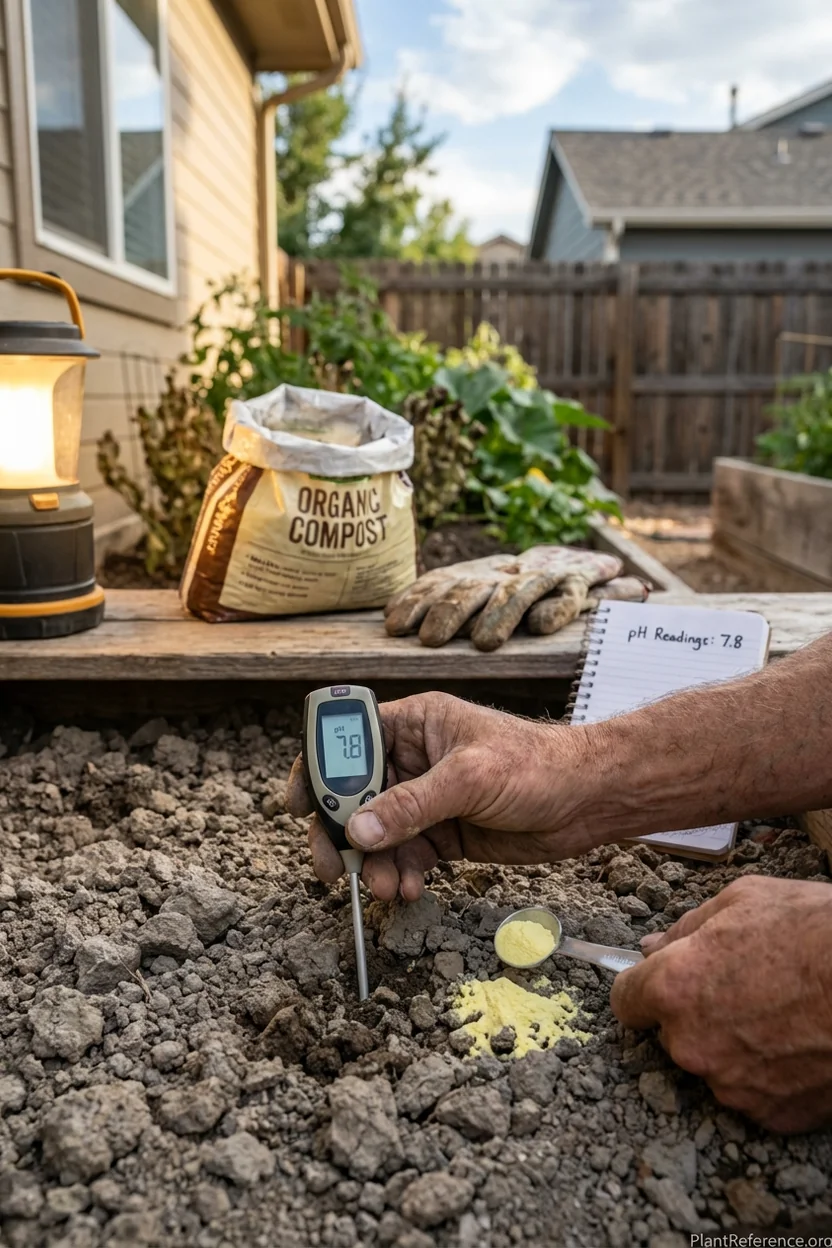 Testing alkaline clay soil pH for tomato planting in Denver Colorado garden
