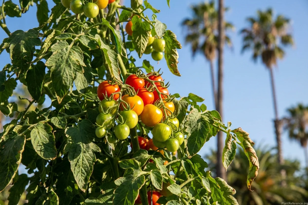 Early Girl tomatoes growing successfully in Los Angeles summer heat showing heat tolerance
