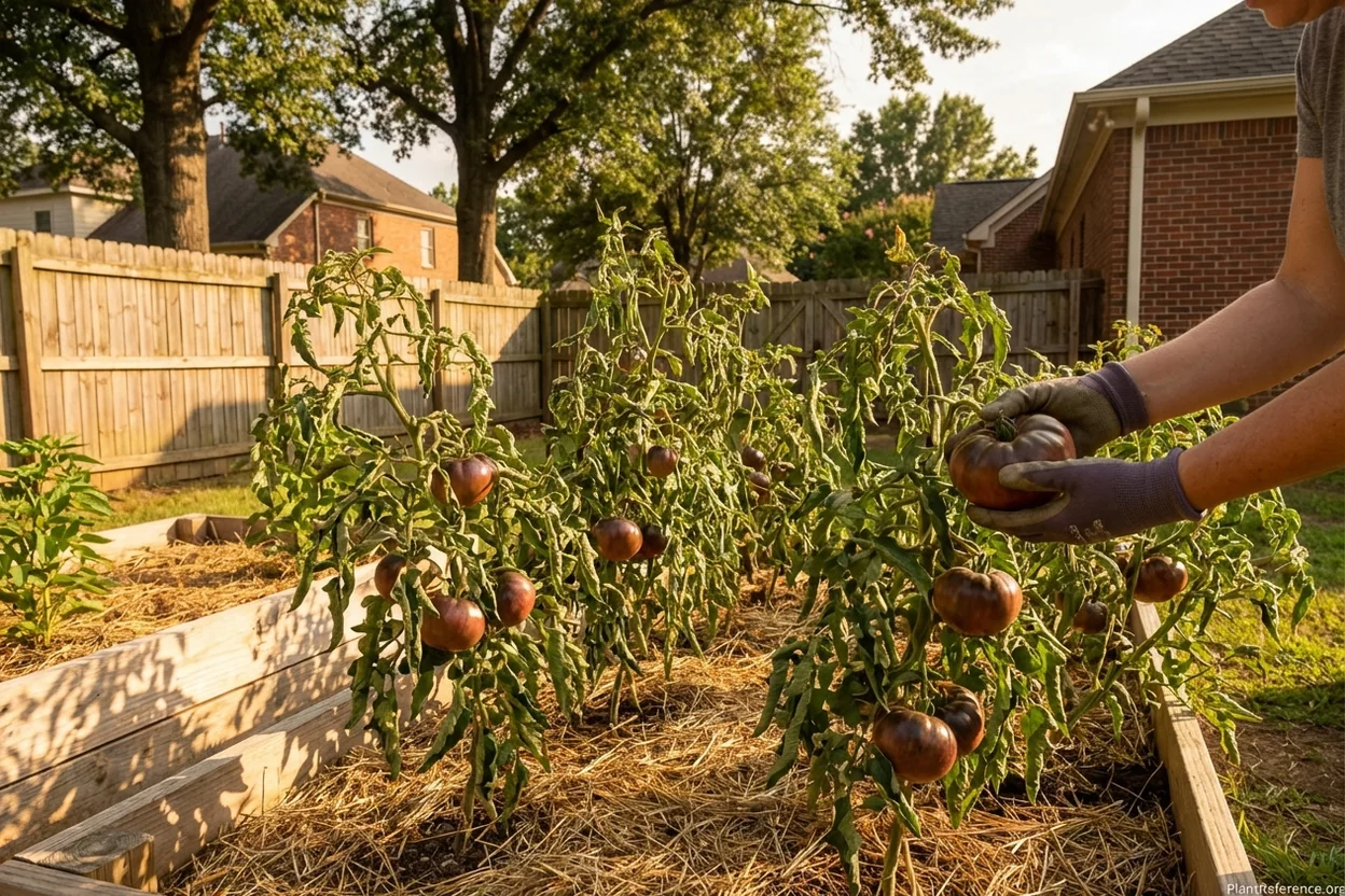 Cherokee Purple heirloom tomatoes growing successfully in Memphis Tennessee Zone 7b