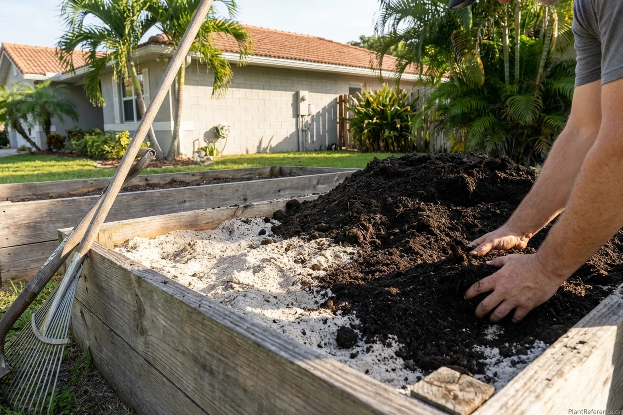 Amending sandy Miami soil with compost for tomato growing