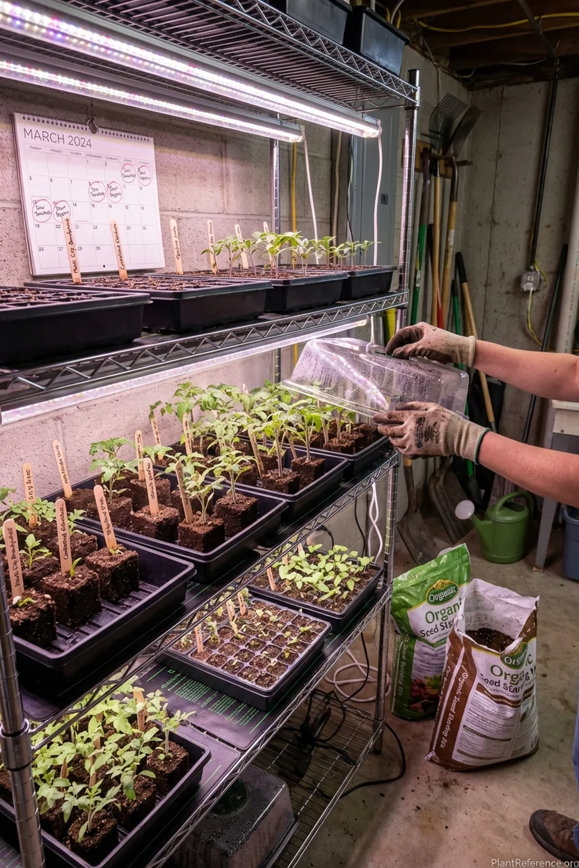 Nashville gardener starting tomato seeds indoors in March for Zone 7a planting