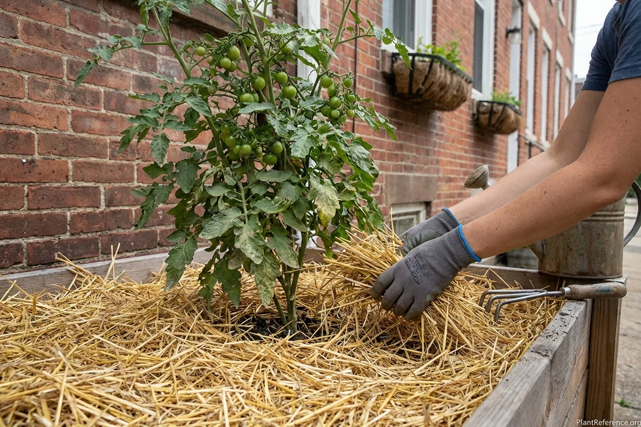 Proper mulching technique for tomato plants in Philadelphia Zone 7a humid climate
