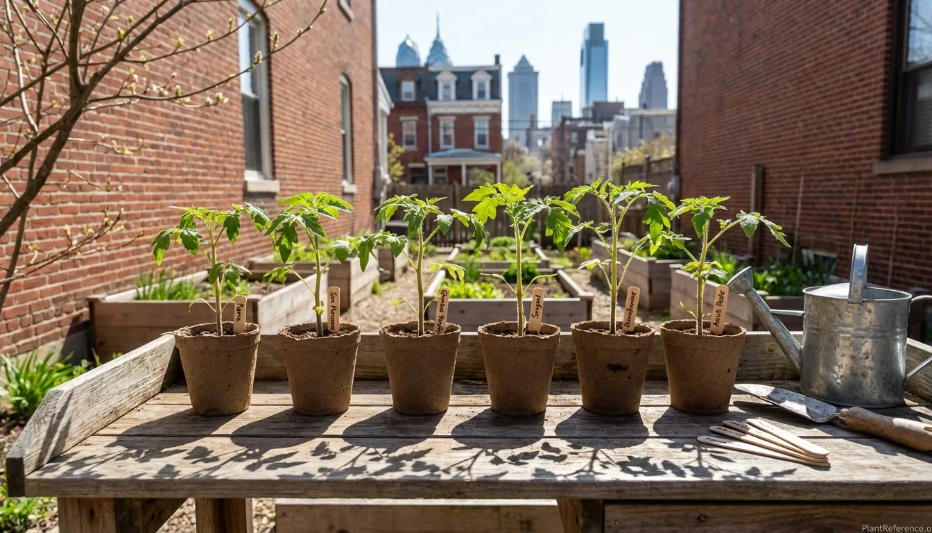 Tomato seedlings ready for planting in Philadelphia Zone 7a garden with timing guide