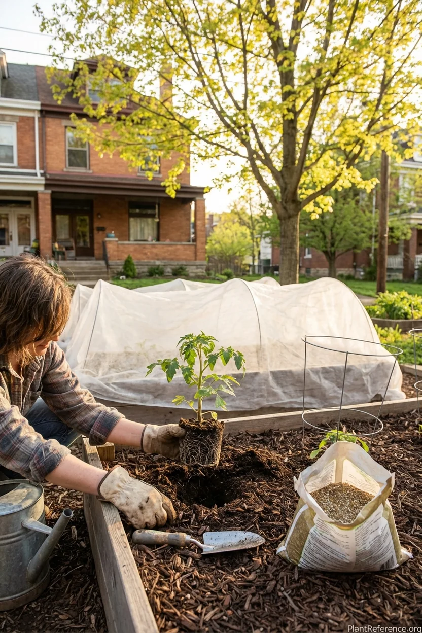 Transplanting tomato seedlings in Pittsburgh Zone 6b with row covers for protection