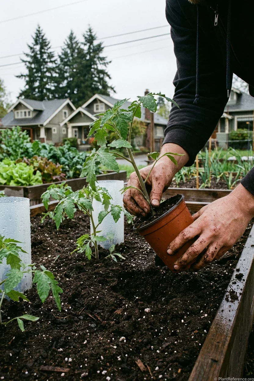 Transplanting tomatoes in Portland Zone 8b with Wall O Water season extenders