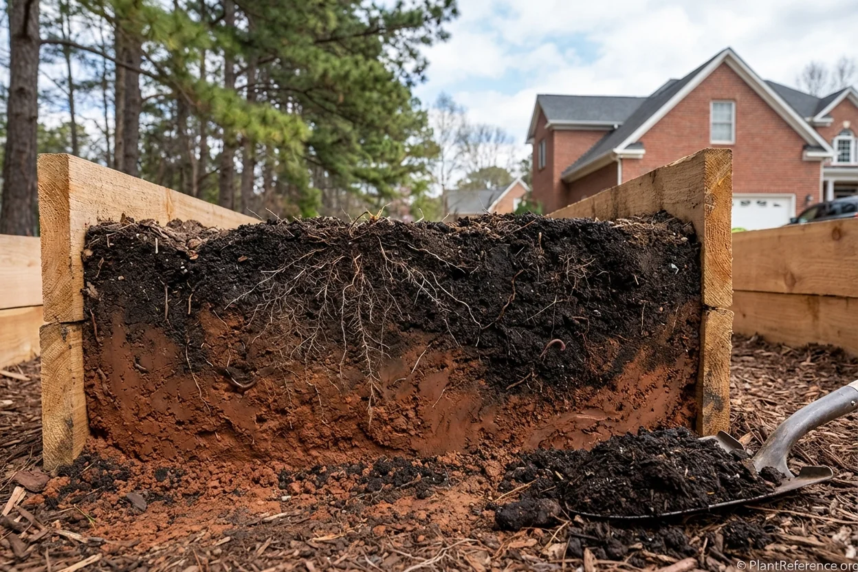 Improved North Carolina clay soil with compost amendment for tomato growing in Raleigh Zone 7b