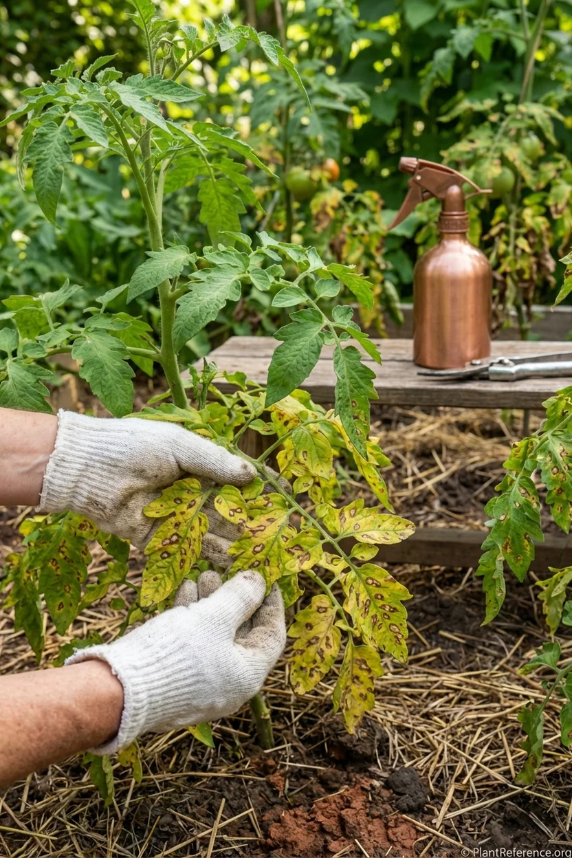 Early blight disease symptoms on tomato plants in Richmond Virginia garden